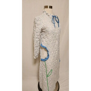 Vintage Laura Dare Quilted Robe Blue Cute Pocket Flowers Girls Size 14 Saks 5th